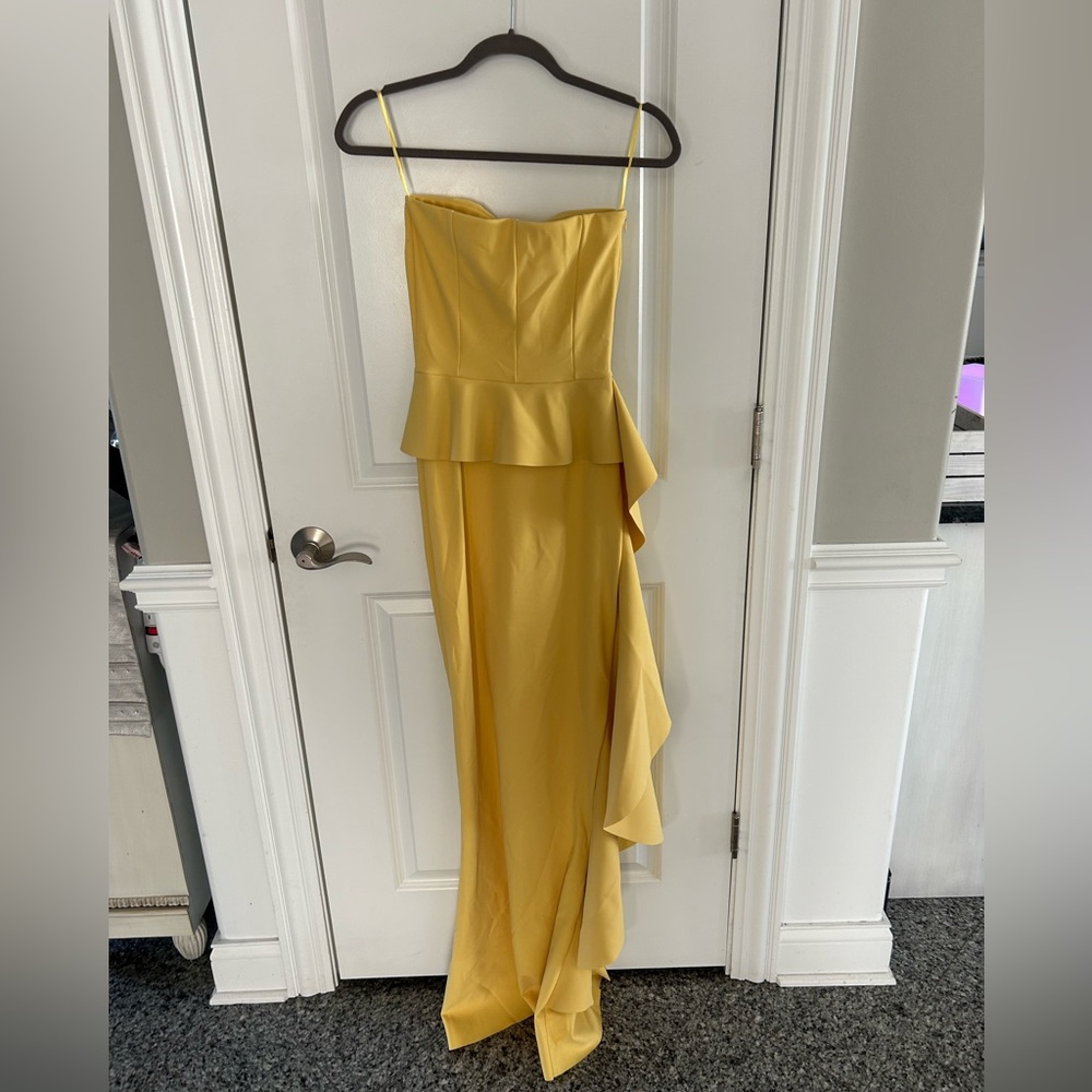CHIARA BONI LA PETITE ROBE Eliska Ruffle Strapless Gown In Soleil - Picture 4 of 7